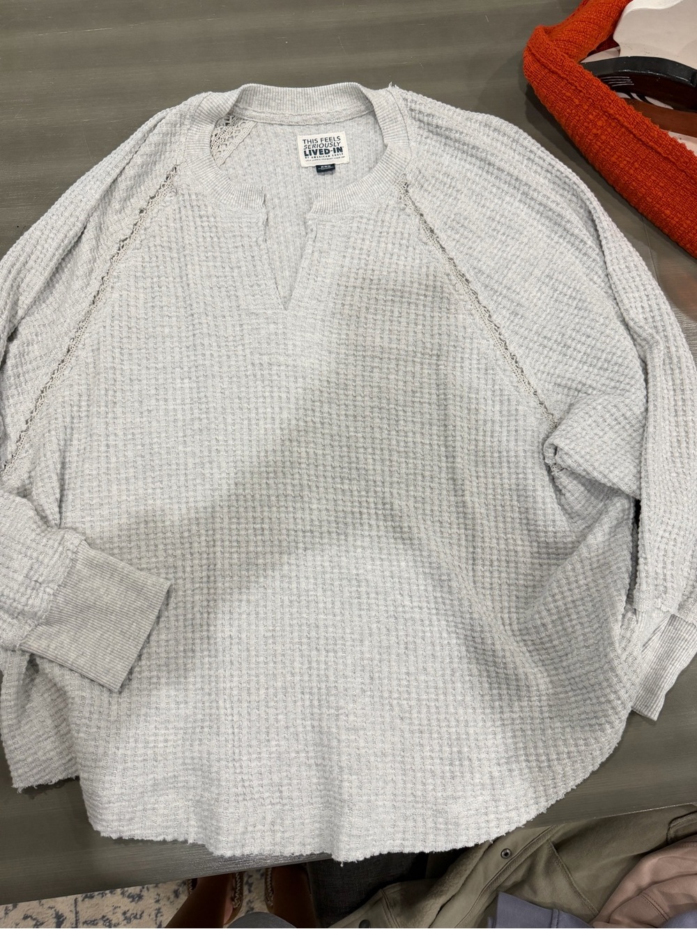NWOT- AE- Waffle Knit Sweater - Light Gray